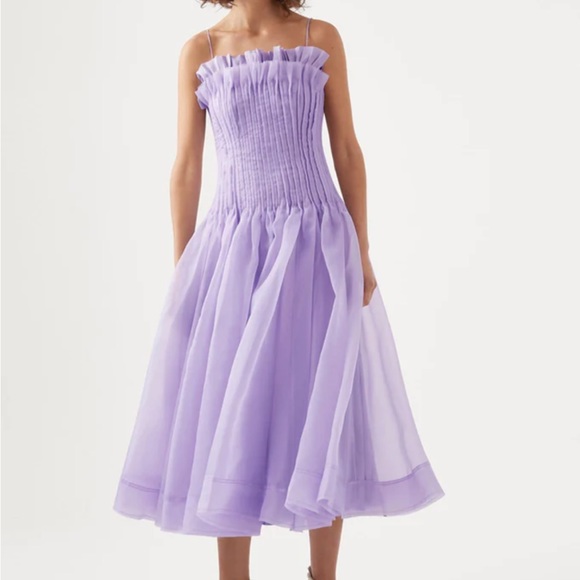 Aje Dresses & Skirts - Aje Horizon pintuck organza drop-waist midi dress - AU size 14, US size 10